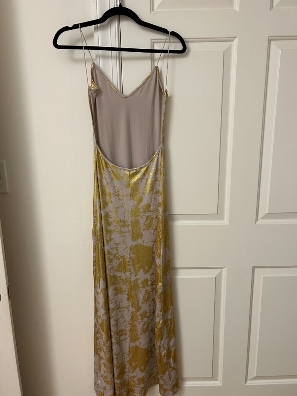 Metallic Print V-Neck Backless Slip Long Dress - Picture 2 of 6